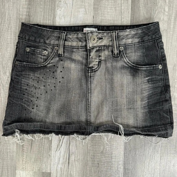 Dresses & Skirts - Women’s Distressed Washed Black Denim Mini Skirt